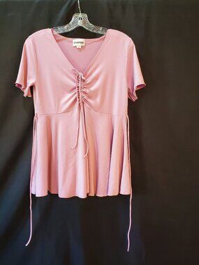 Vintage Empire Lavender Baby Doll Tunic Ruched V-Neck Short Sleeve 2000s Medium